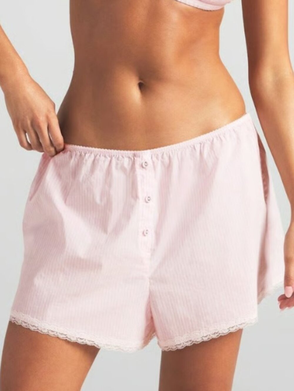 SKIMS Cotton Poplin Shorts with Lace Trim | Cherry Blossom | XL